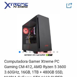 Computadora Gamer Xtreme PC Gaming CM-412, AMD Ryzen 5 3600 3.60GHz, 16GB, 1TB + 480GB SSD, NVIDIA GeForce GTX 1660 SUPER, FreeDOS, Negro